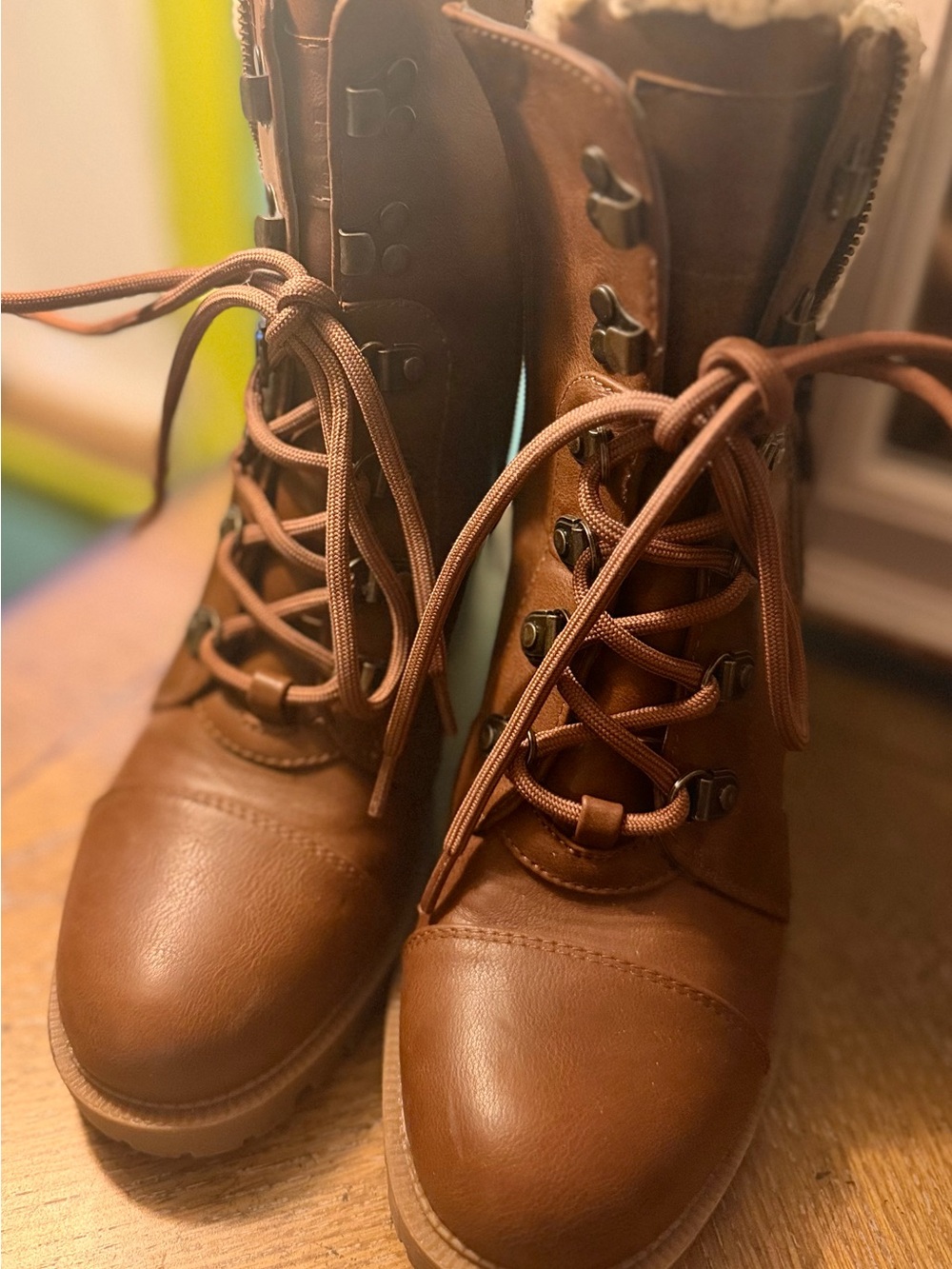 GBG Los Angeles Brown Lace-Up Faux Leather Ankle Boots